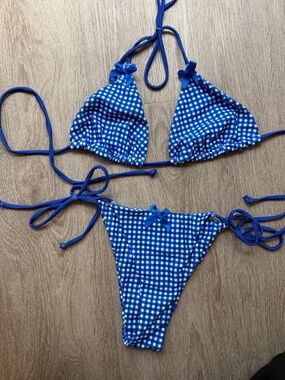 Blue Gingham Triangle Bikini Set